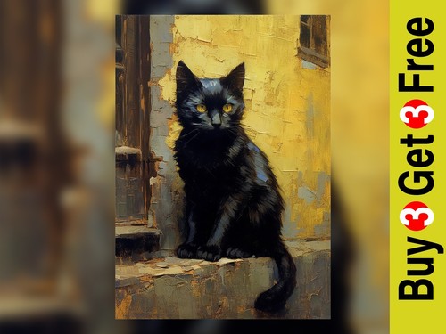 Schwarze katze ölgemälde - katze,