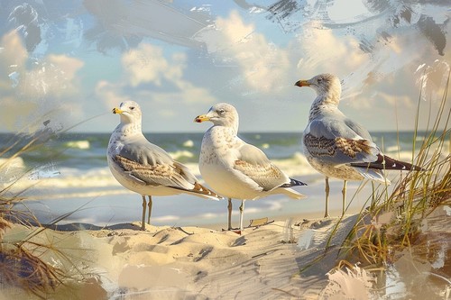 Möwen strand meer - meer, leinwand