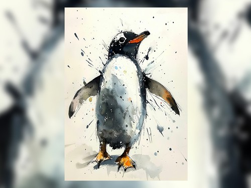 Pinguin aquarell druck - aquarell, 5"x7"