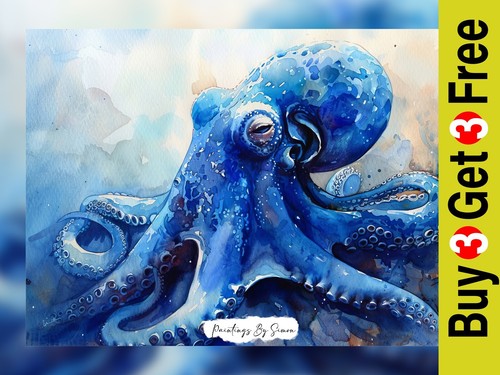 Blauer oktopus aquarell - blauer,